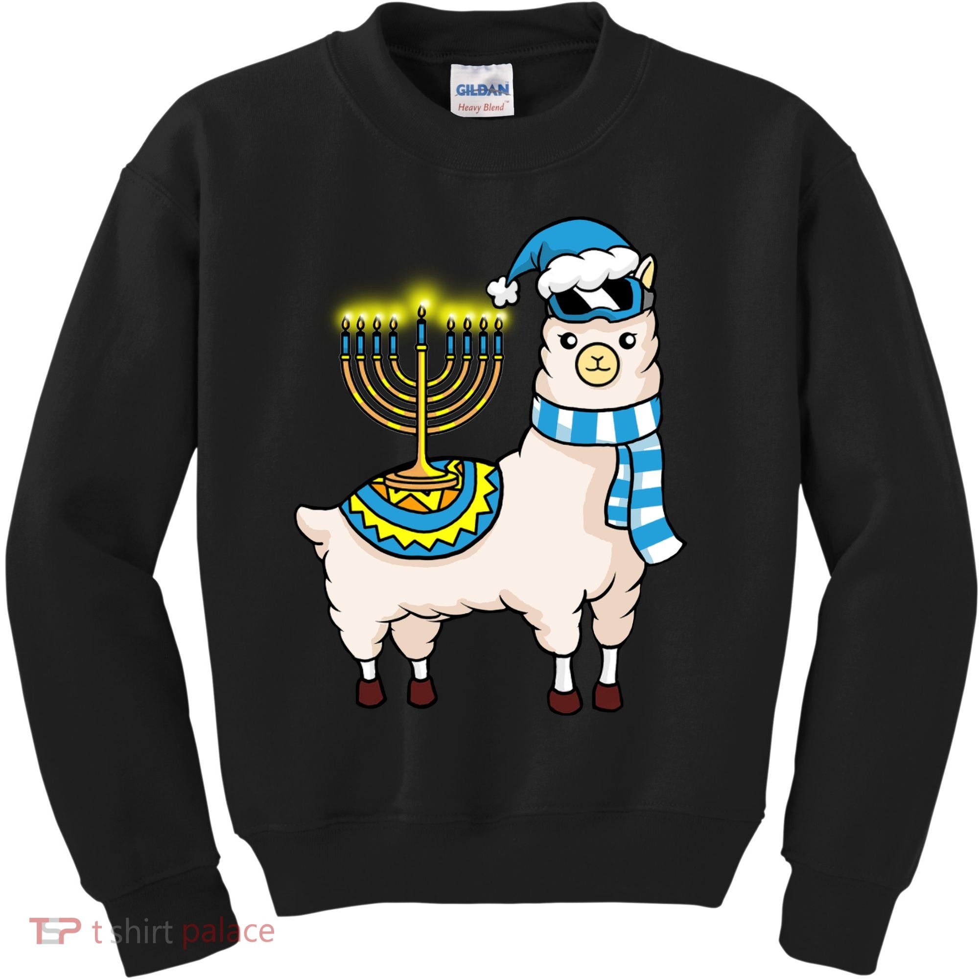 Glowing Menorah Hanukkah Llama Cute Alpaca Chanukah Kids Sweatshirt