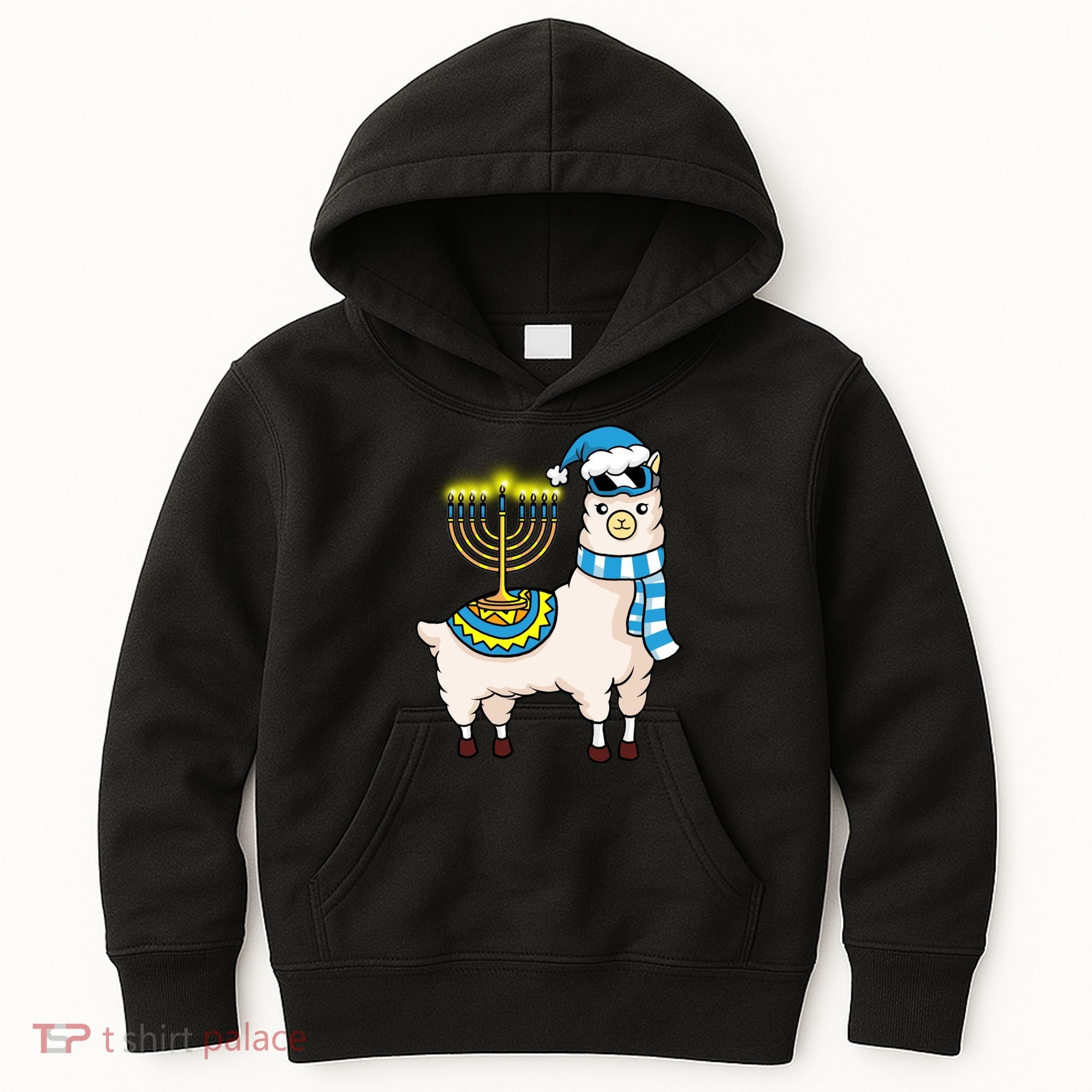 Glowing Menorah Hanukkah Llama Cute Alpaca Chanukah Kids Hoodie