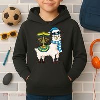 Glowing Menorah Hanukkah Llama Cute Alpaca Chanukah Kids Hoodie thumb 2