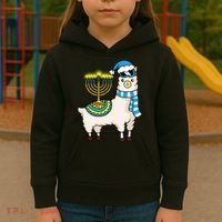 Glowing Menorah Hanukkah Llama Cute Alpaca Chanukah Kids Hoodie thumb 3