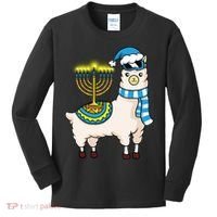 Glowing Menorah Hanukkah Llama Cute Alpaca Chanukah Kids Long Sleeve Shirt thumb 0