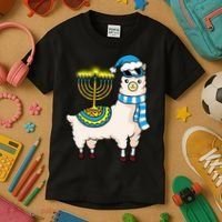 Glowing Menorah Hanukkah Llama Cute Alpaca Chanukah Kids T-Shirt thumb 3