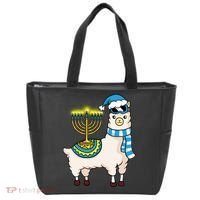Glowing Menorah Hanukkah Llama Cute Alpaca Chanukah Tote Bag thumb 0