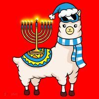 Glowing Menorah Hanukkah Llama Cute Alpaca Chanukah Santa Hat thumb 1