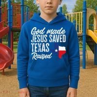 God Made Jesus Saved Texas Raised Texas Pride State Kids Hoodie thumb 2