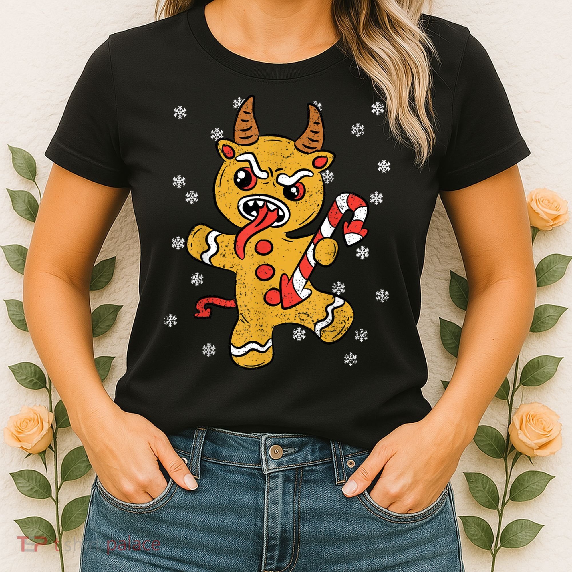 Gingerbread Man Krampus Christmas Pajama Xmas Candy Cane Women's T-Shirt