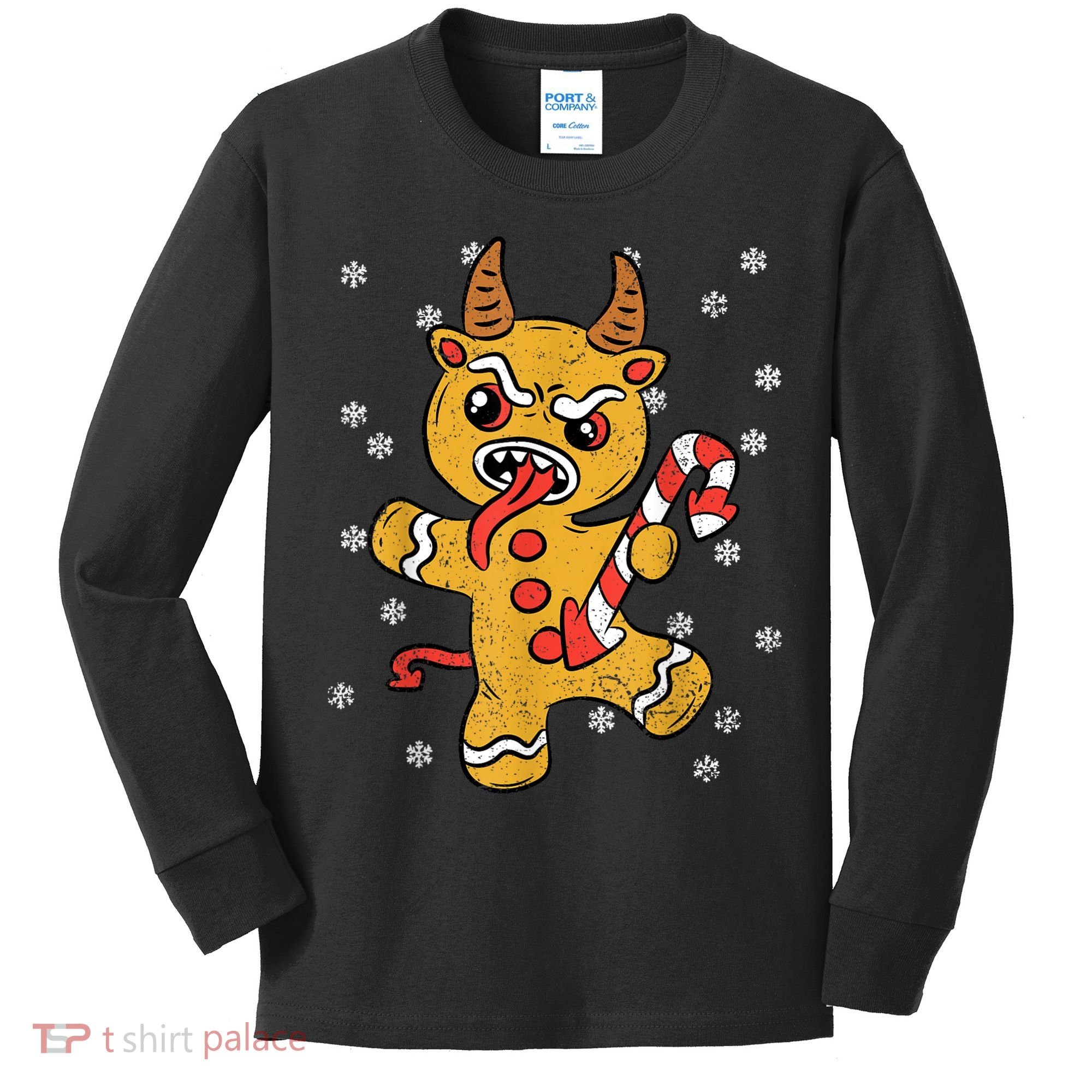 Gingerbread Man Krampus Christmas Pajama Xmas Candy Cane Kids Long Sleeve Shirt
