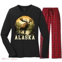 Glacier Mountain Landscape Alaskan Wildlife Alaska Moose Women's Long Sleeve Flannel Pajama Set  thumb 0