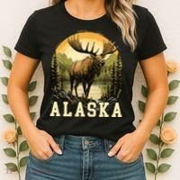 Glacier Mountain Landscape Alaskan Wildlife Alaska Moose Women's T-Shirt thumb 2
