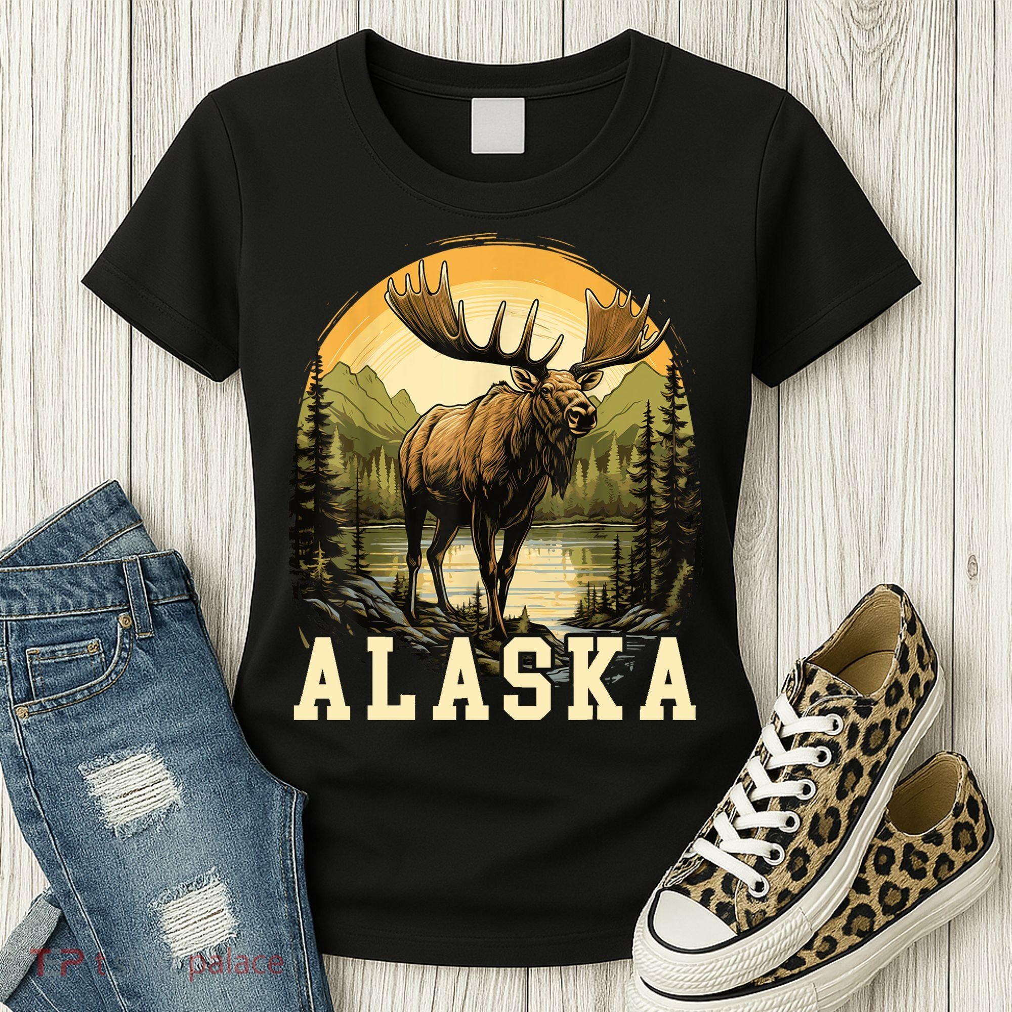 Glacier Mountain Landscape Alaskan Wildlife Alaska Moose Women's T-Shirt