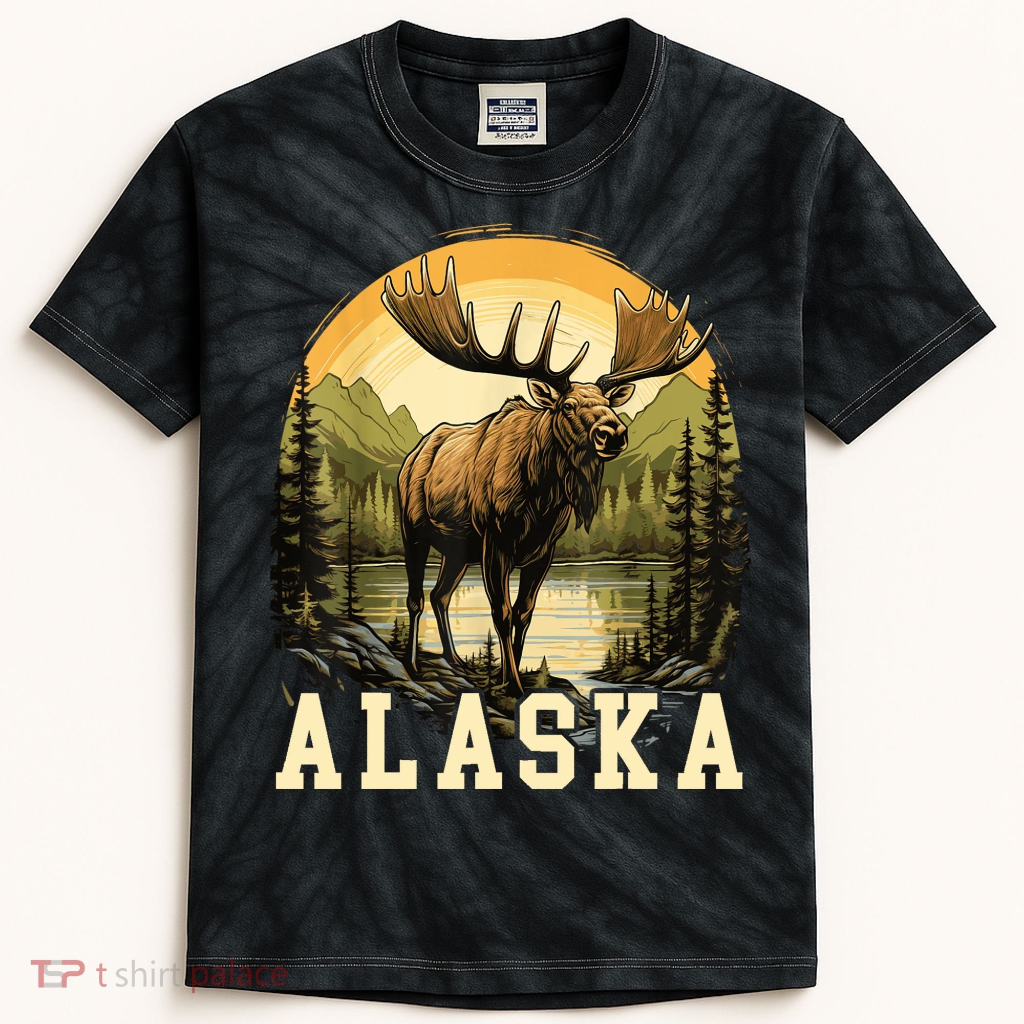 Glacier Mountain Landscape Alaskan Wildlife Alaska Moose Kids Tie-Dye T-Shirt