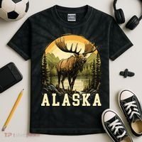 Glacier Mountain Landscape Alaskan Wildlife Alaska Moose Kids Tie-Dye T-Shirt thumb 2