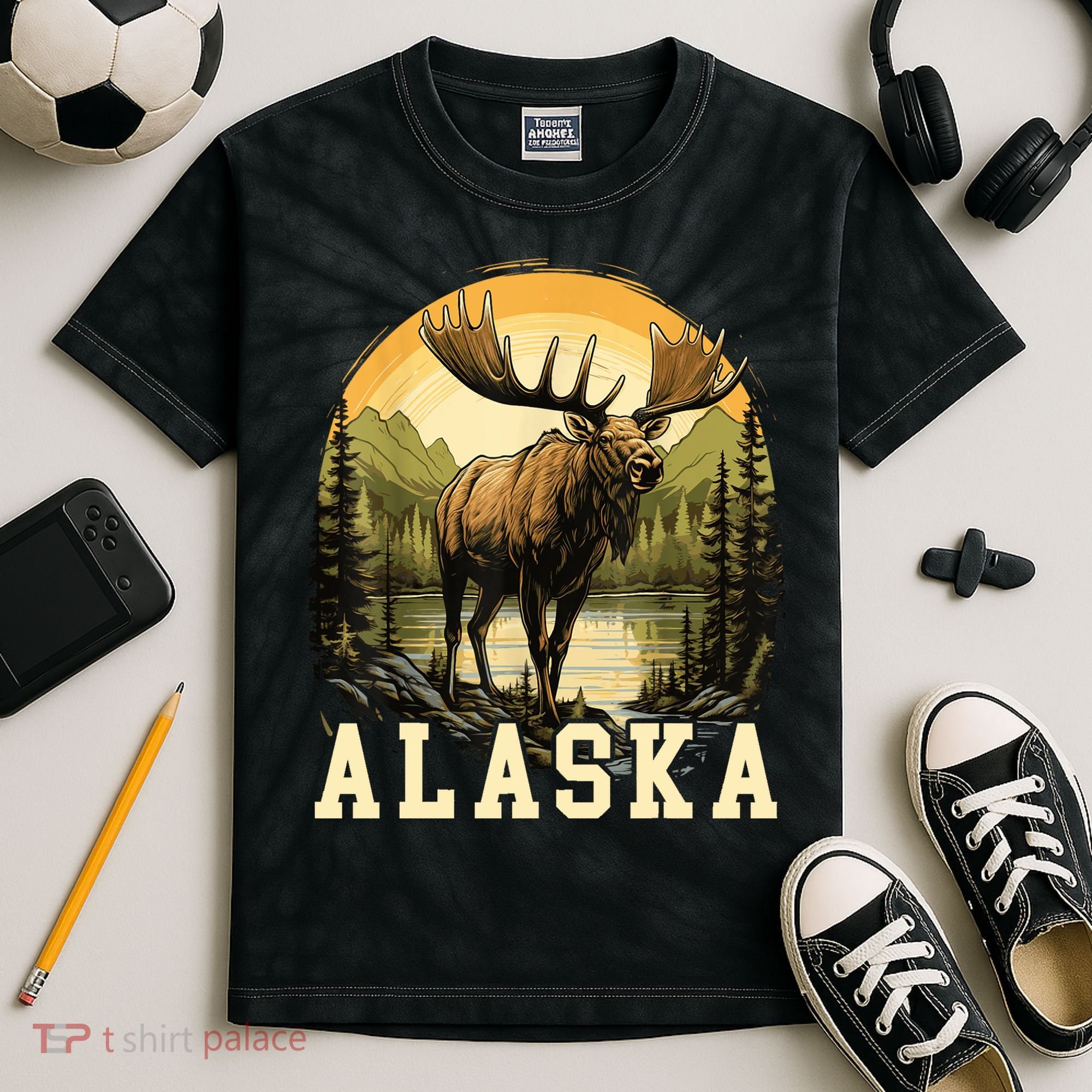 Glacier Mountain Landscape Alaskan Wildlife Alaska Moose Kids Tie-Dye T-Shirt