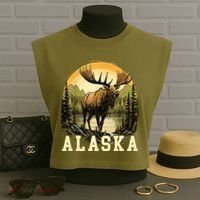 Glacier Mountain Landscape Alaskan Wildlife Alaska Moose Garment-Dyed Women's Muscle Tee thumb 3