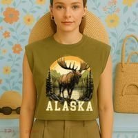 Glacier Mountain Landscape Alaskan Wildlife Alaska Moose Garment-Dyed Women's Muscle Tee thumb 4