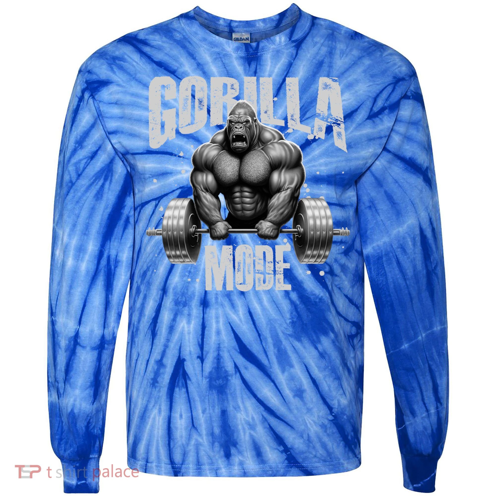 Gorilla Mode Lifting Weights Gym Workout Beast Motivation Meaningful Gift Tie-Dye Long Sleeve Shirt