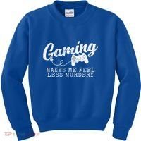 Gaming Makes Me Feel Less Murdery Funny Kids Sweatshirt thumb 0