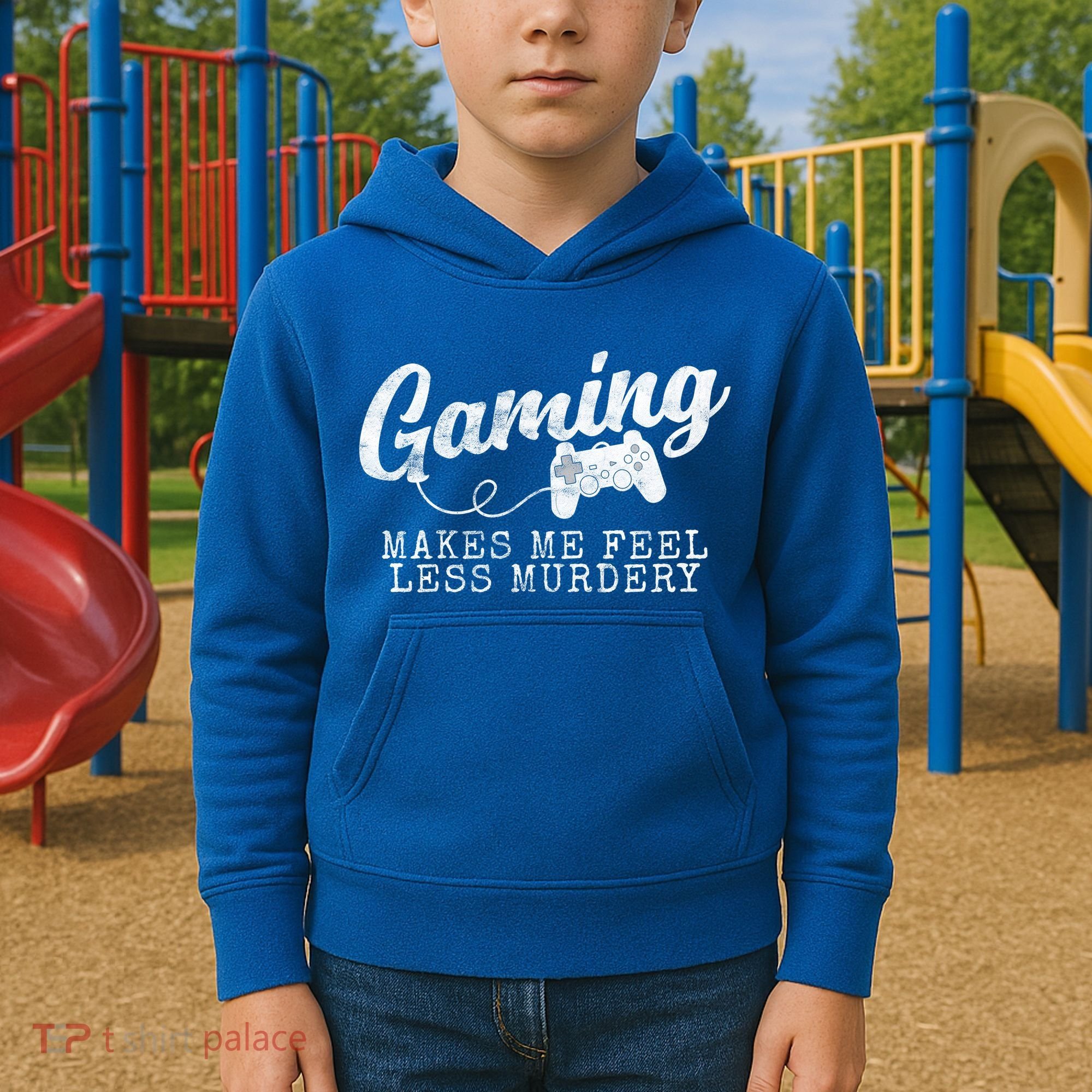 Gaming Makes Me Feel Less Murdery Funny Kids Hoodie