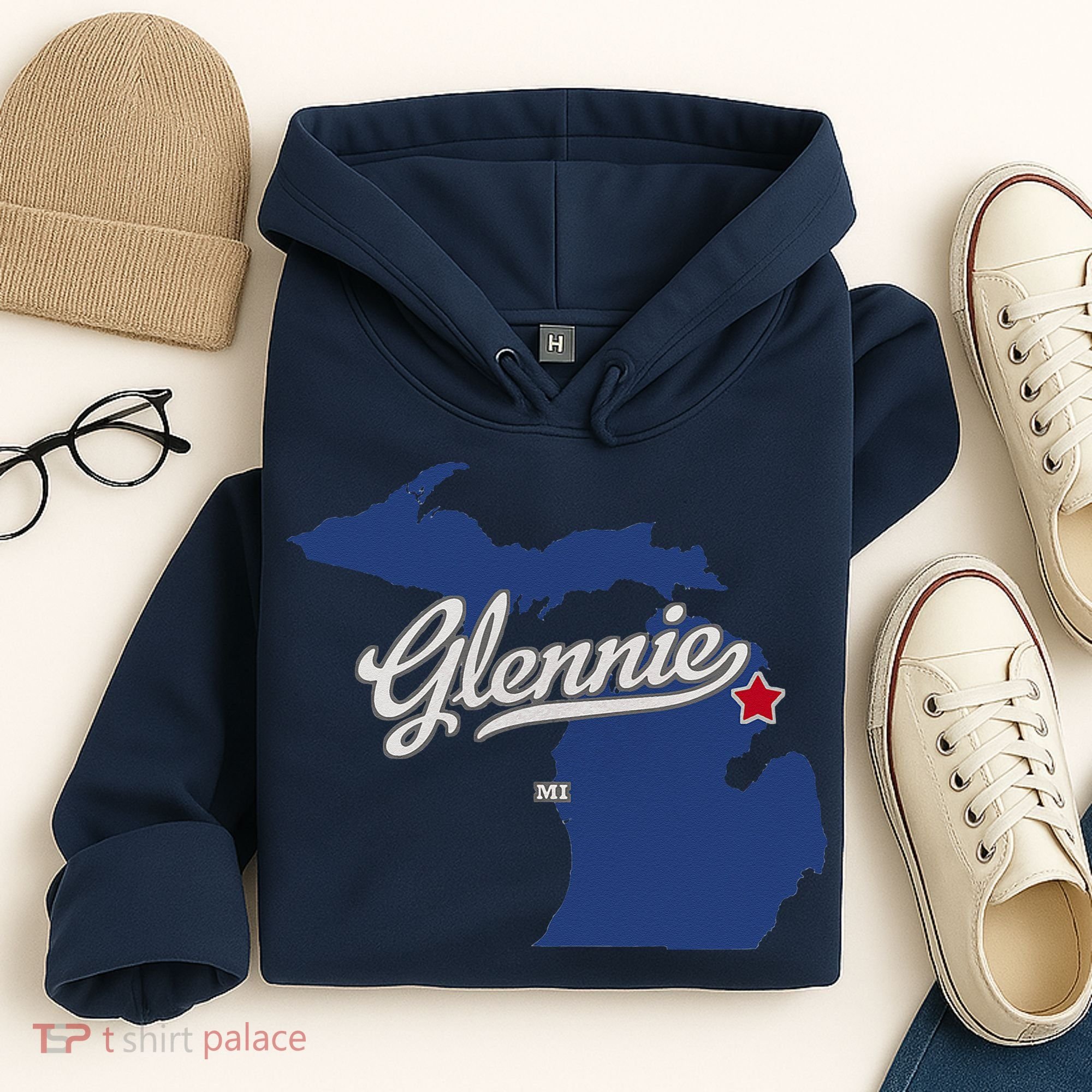 Glennie Michigan MI Map Hoodie