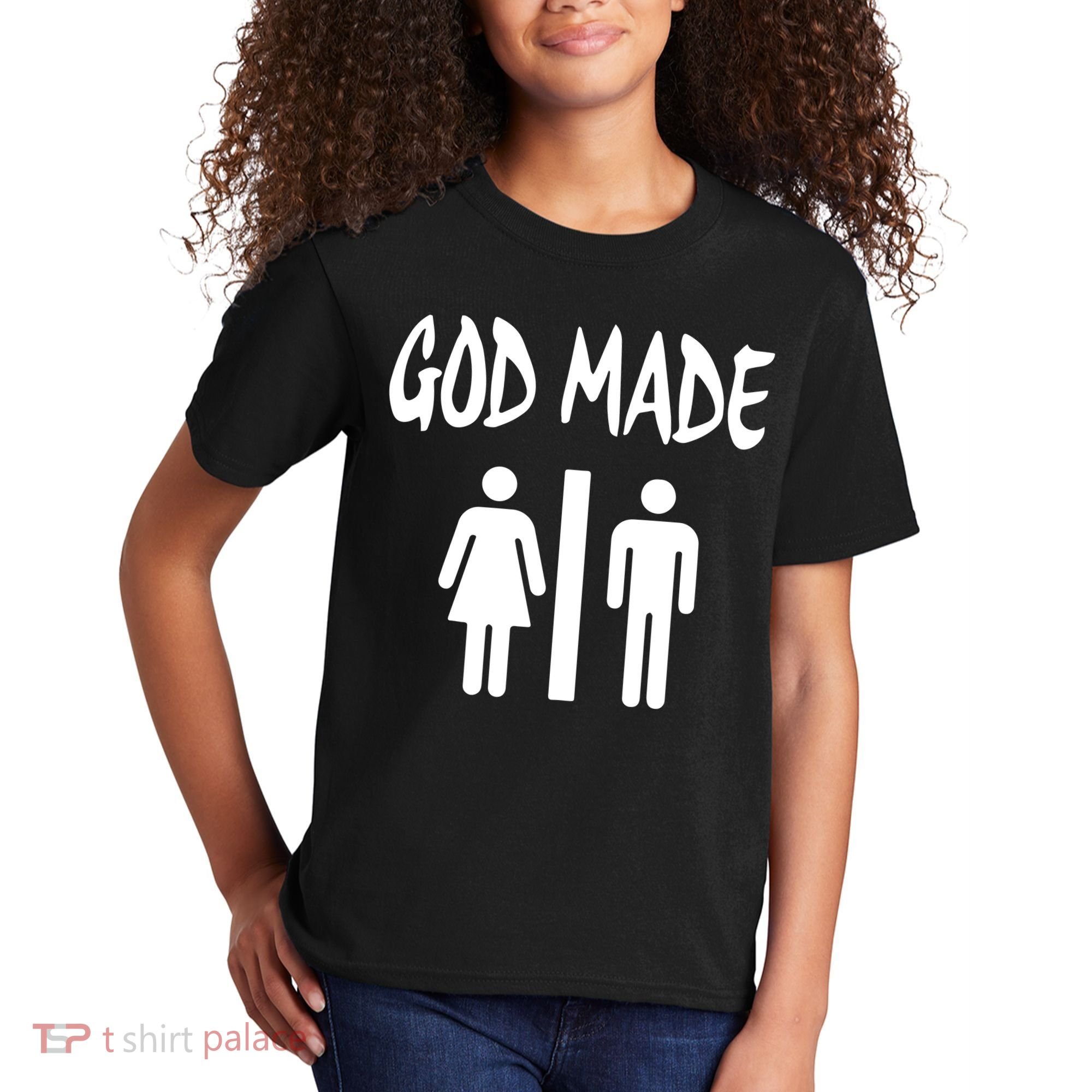 God Made Men Women Funny Christian Kids T-Shirt