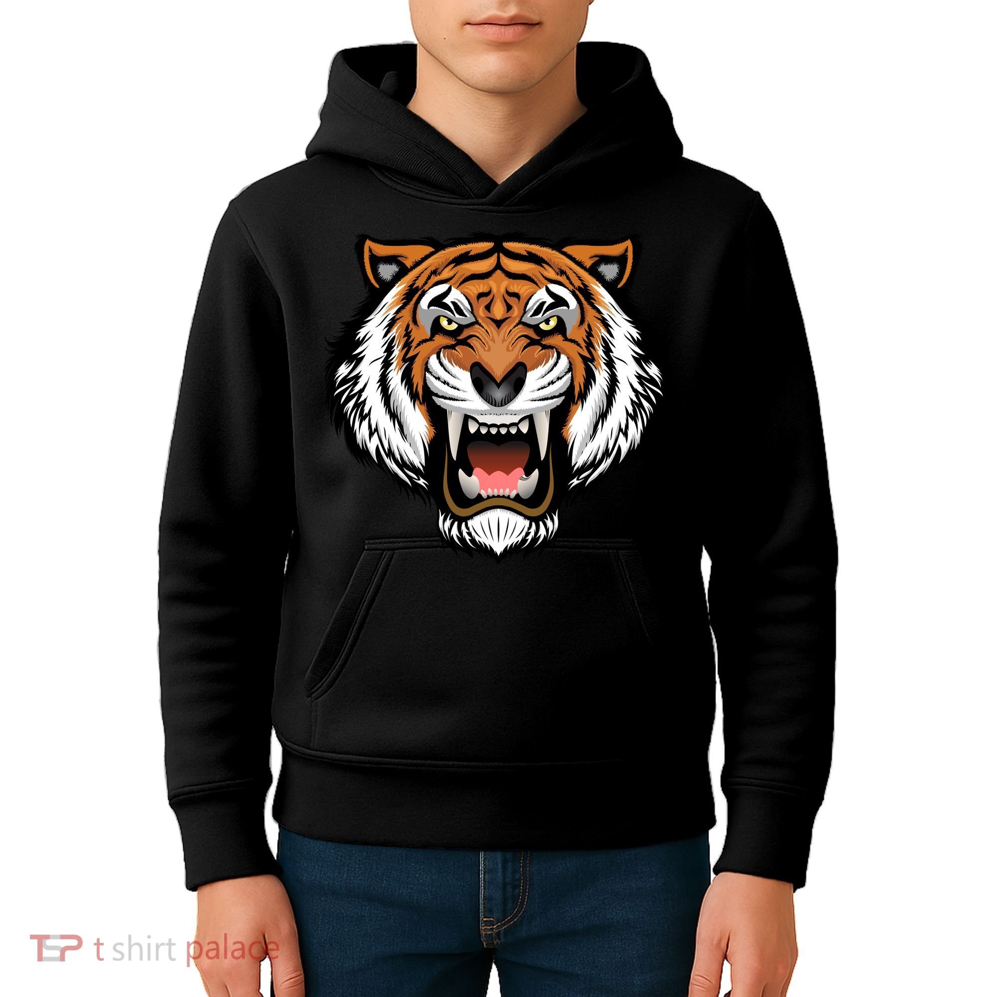 Growling Mouth Open Bengal Tiger Kids Hoodie