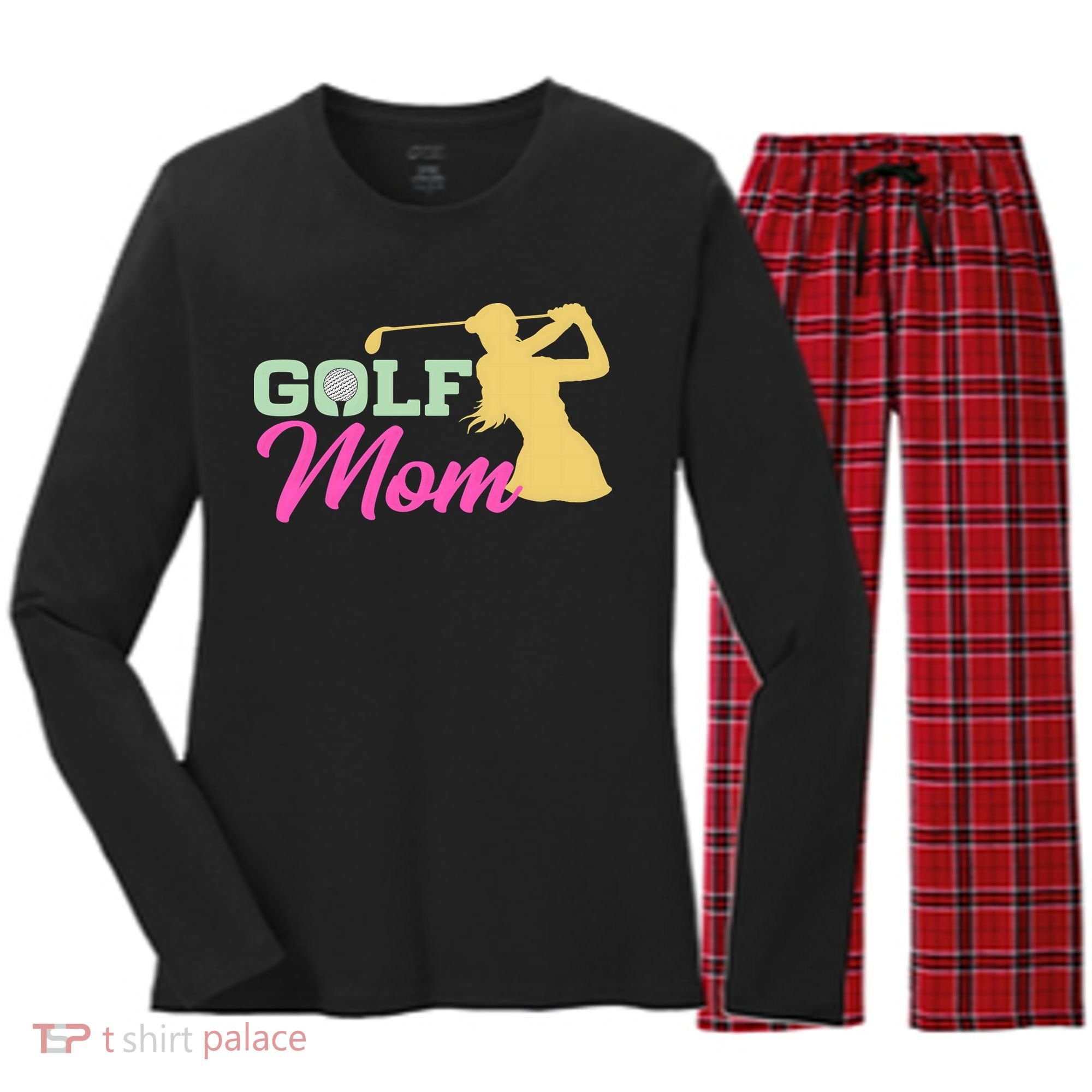 Golf Mom Plays Golf Fitted Gift For Mother's Day Women's Long Sleeve Flannel Pajama Set 