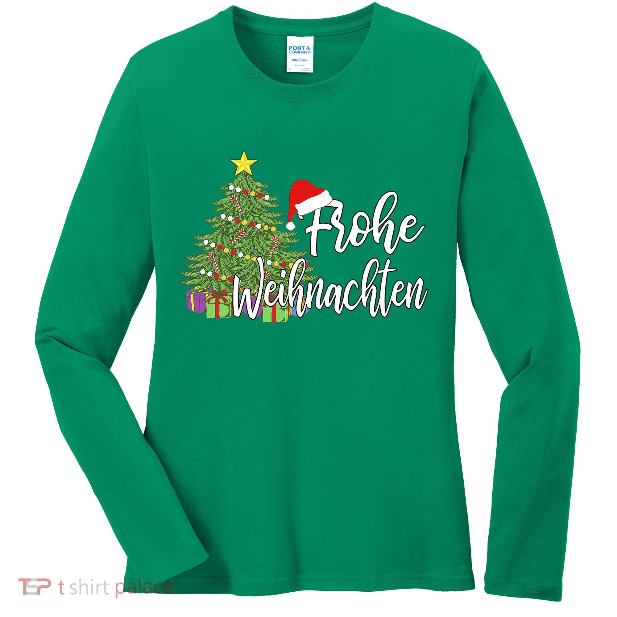 German Matching Present Merry Christmas Frohe Weihnachten Women's Long Sleeve Shirt