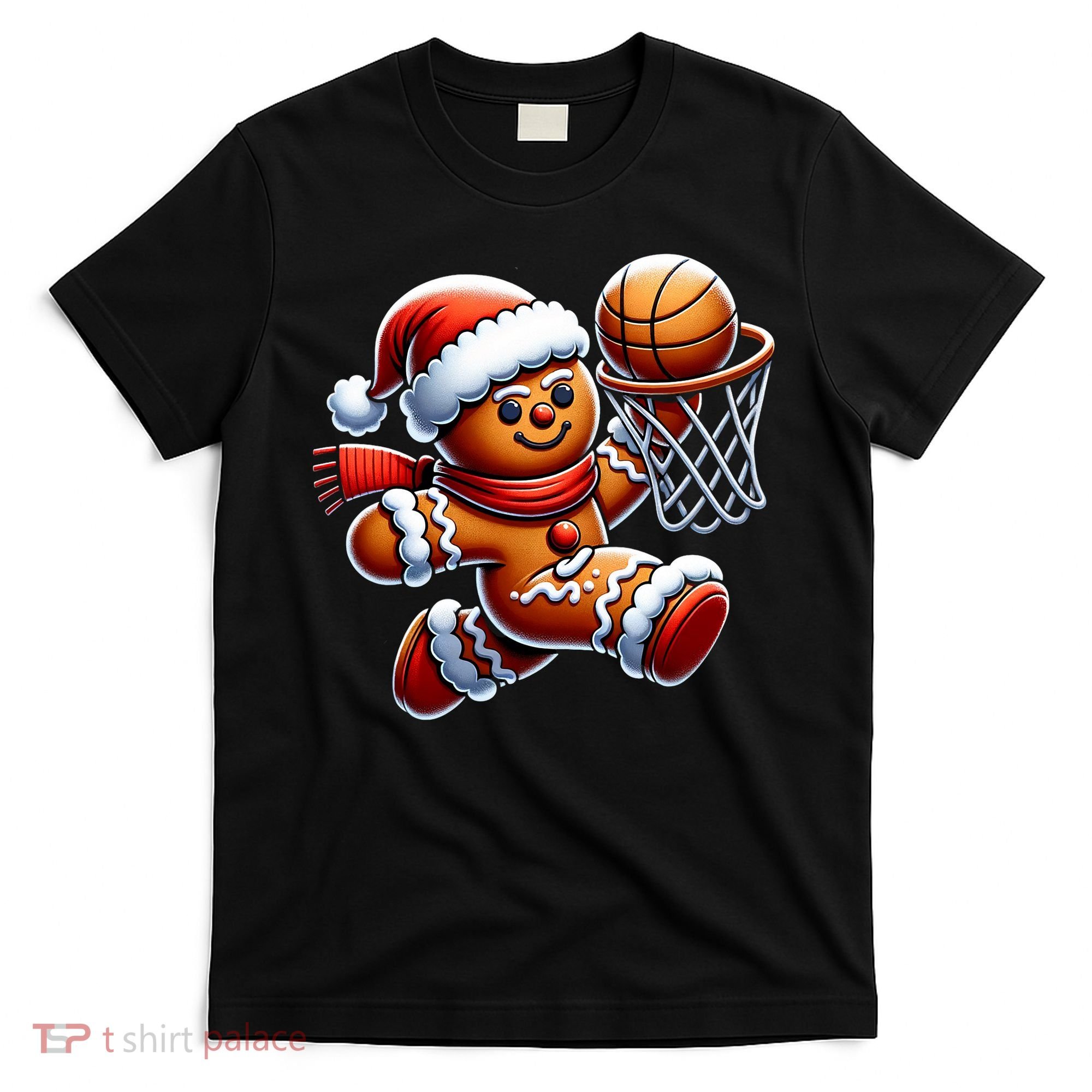 Gingerbread Man Playing Basketball Christmas Xmas T-Shirt