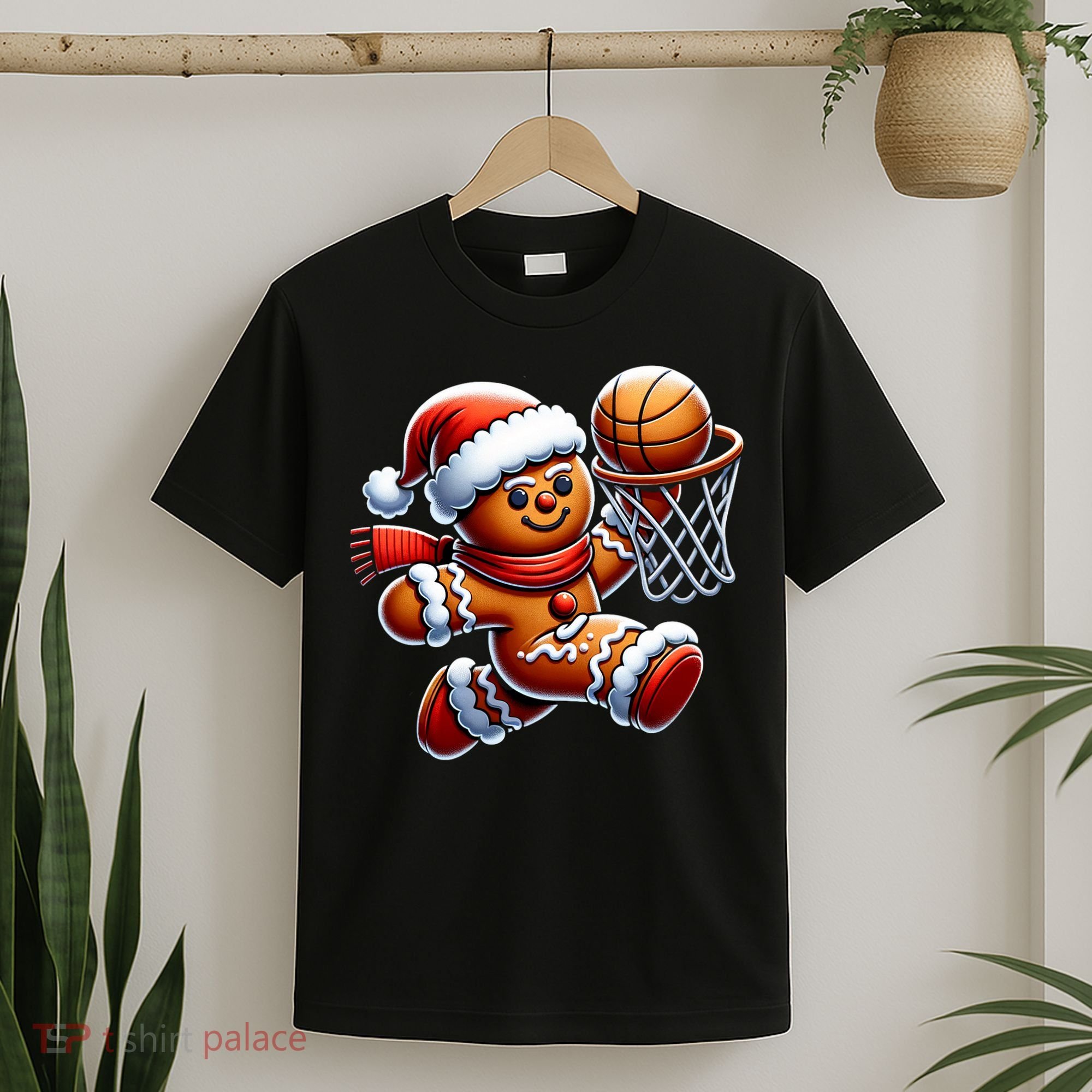 Gingerbread Man Playing Basketball Christmas Xmas T-Shirt