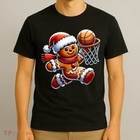 Gingerbread Man Playing Basketball Christmas Xmas T-Shirt thumb 3