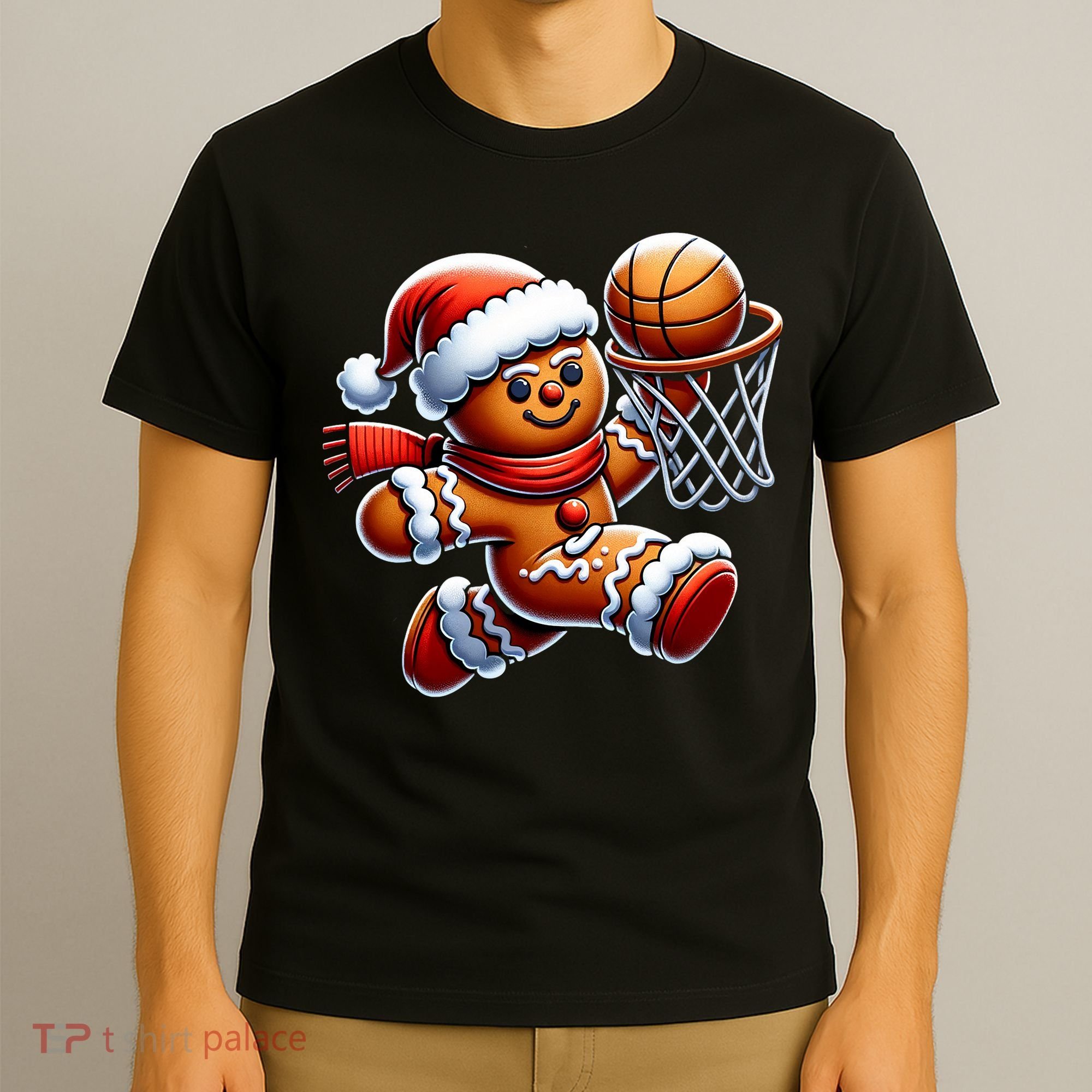 Gingerbread Man Playing Basketball Christmas Xmas T-Shirt
