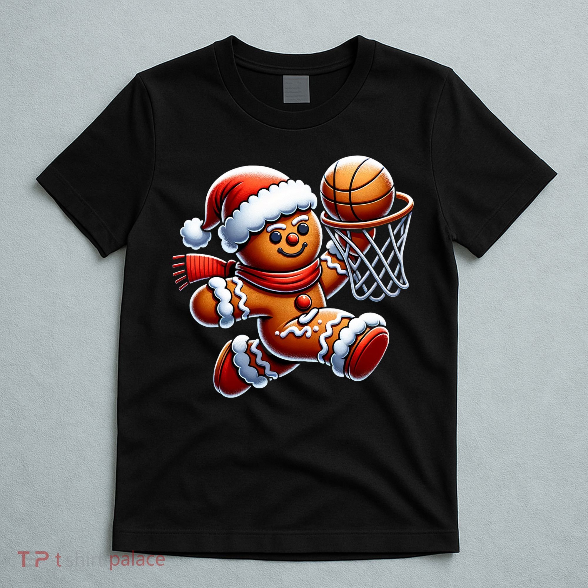 Gingerbread Man Playing Basketball Christmas Xmas T-Shirt
