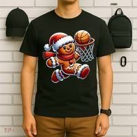 Gingerbread Man Playing Basketball Christmas Xmas T-Shirt thumb 6