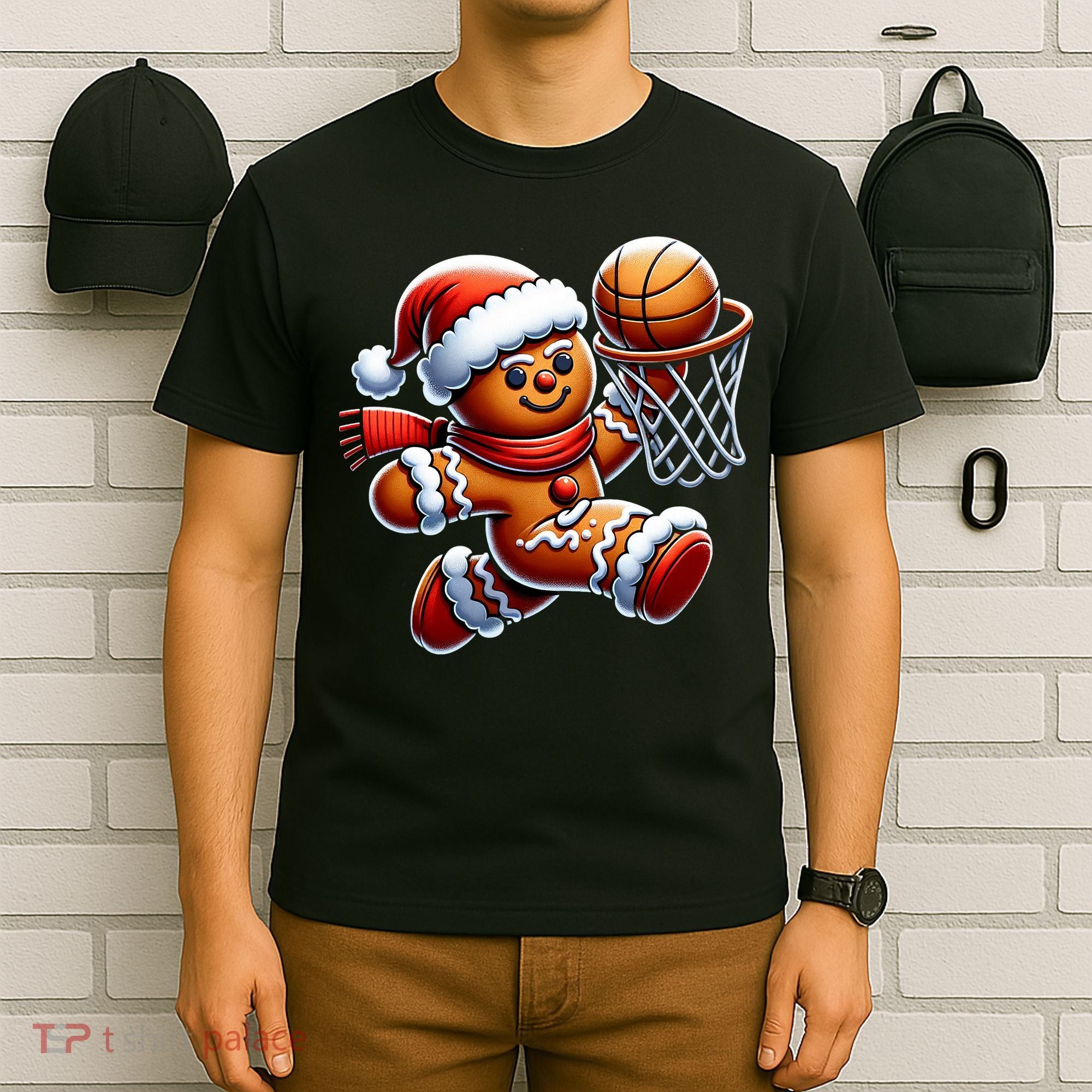 Gingerbread Man Playing Basketball Christmas Xmas T-Shirt