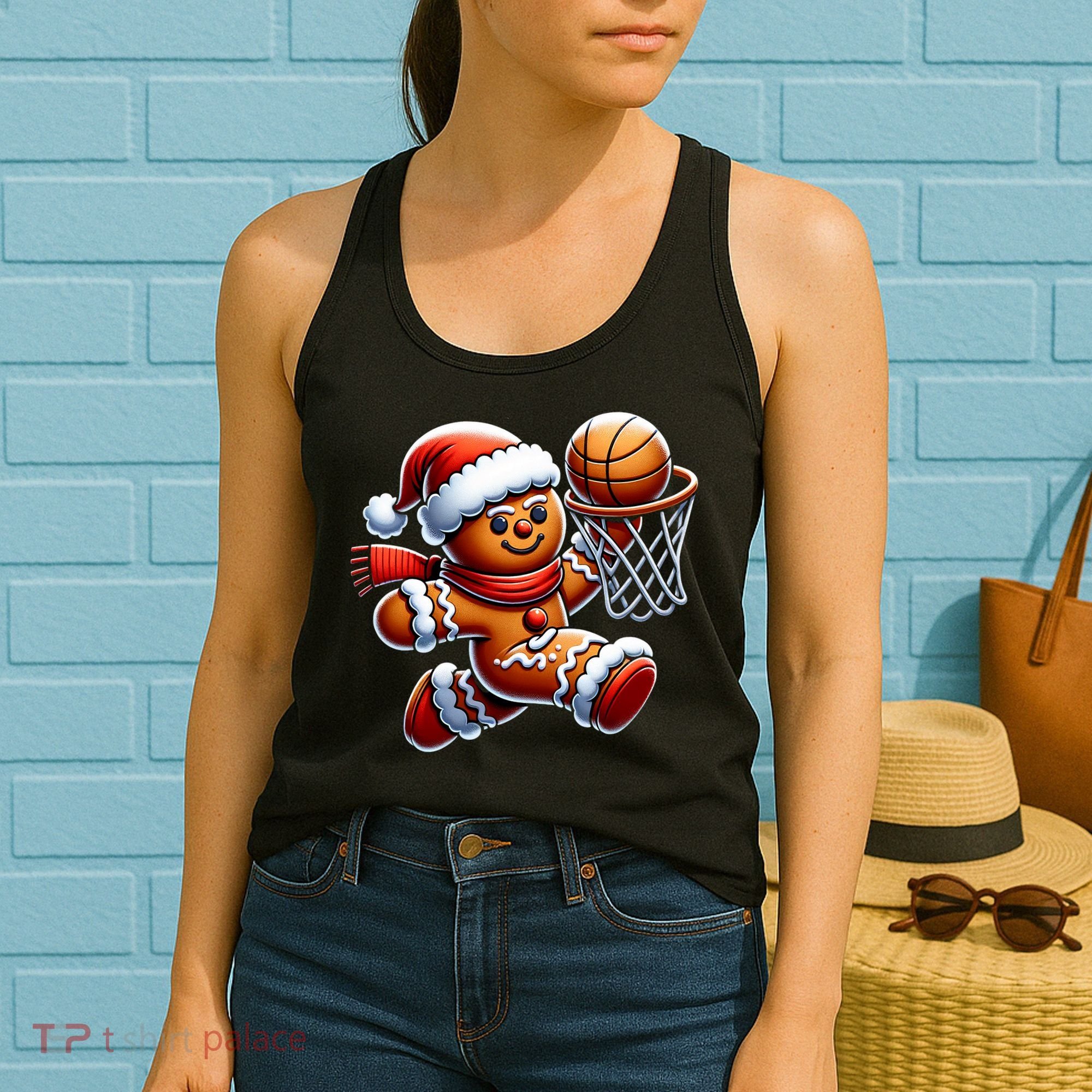Gingerbread Man Playing Basketball Christmas Xmas Women's Tank Top