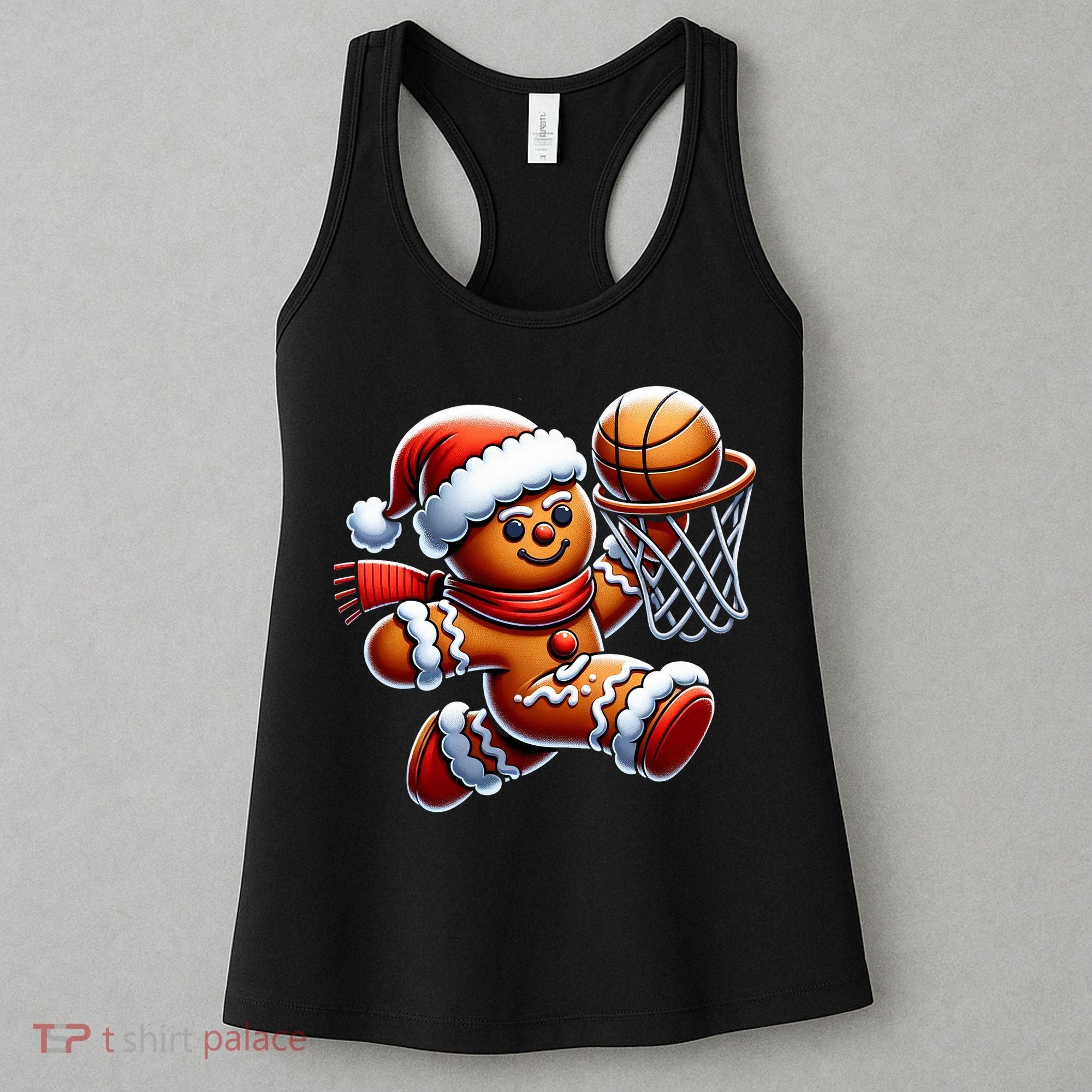 Gingerbread Man Playing Basketball Christmas Xmas Women's Tank Top
