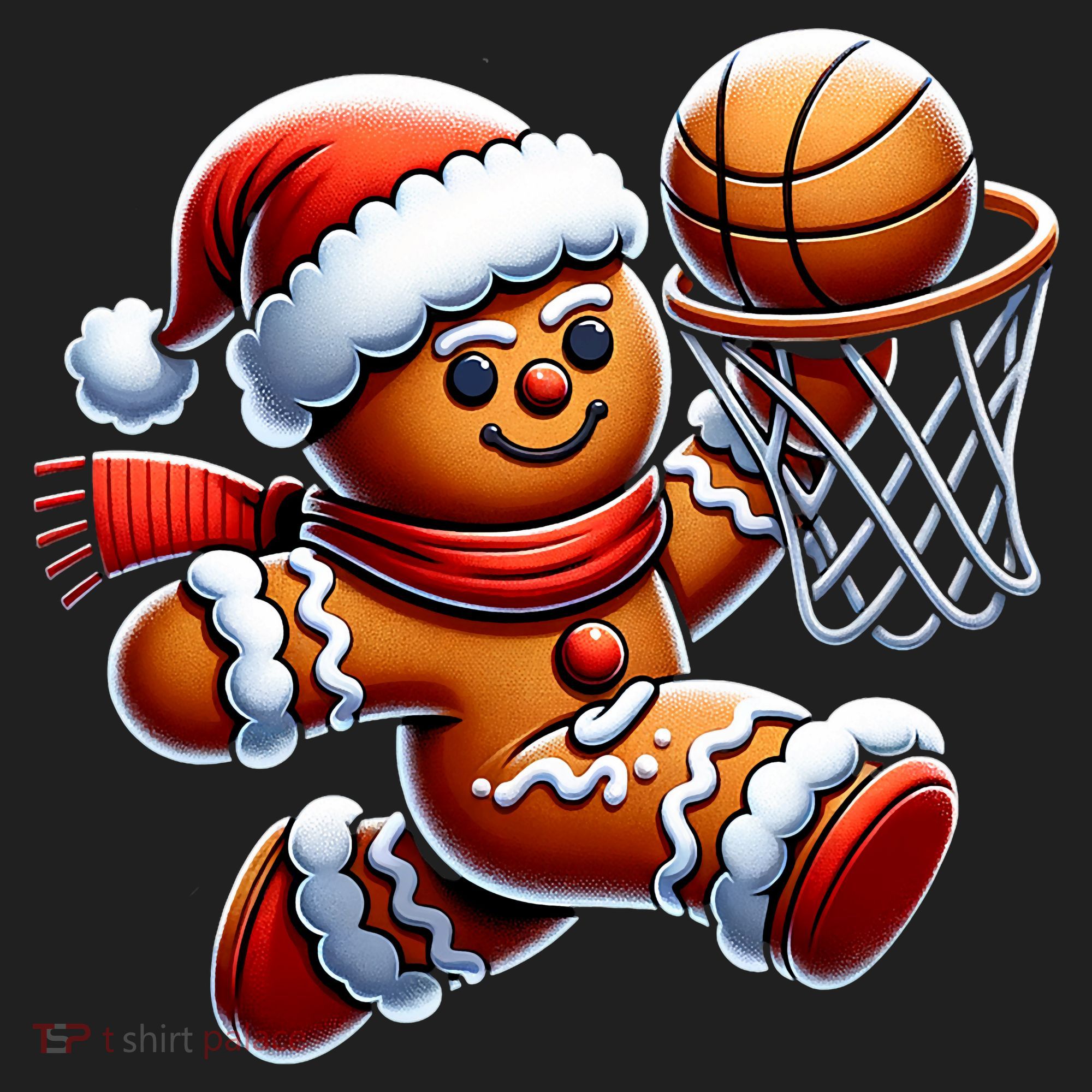 Gingerbread Man Playing Basketball Christmas Xmas Hat