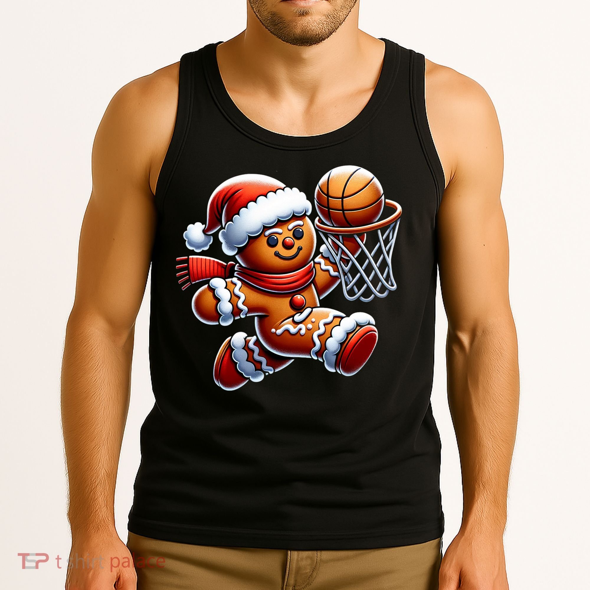 Gingerbread Man Playing Basketball Christmas Xmas Tank Top