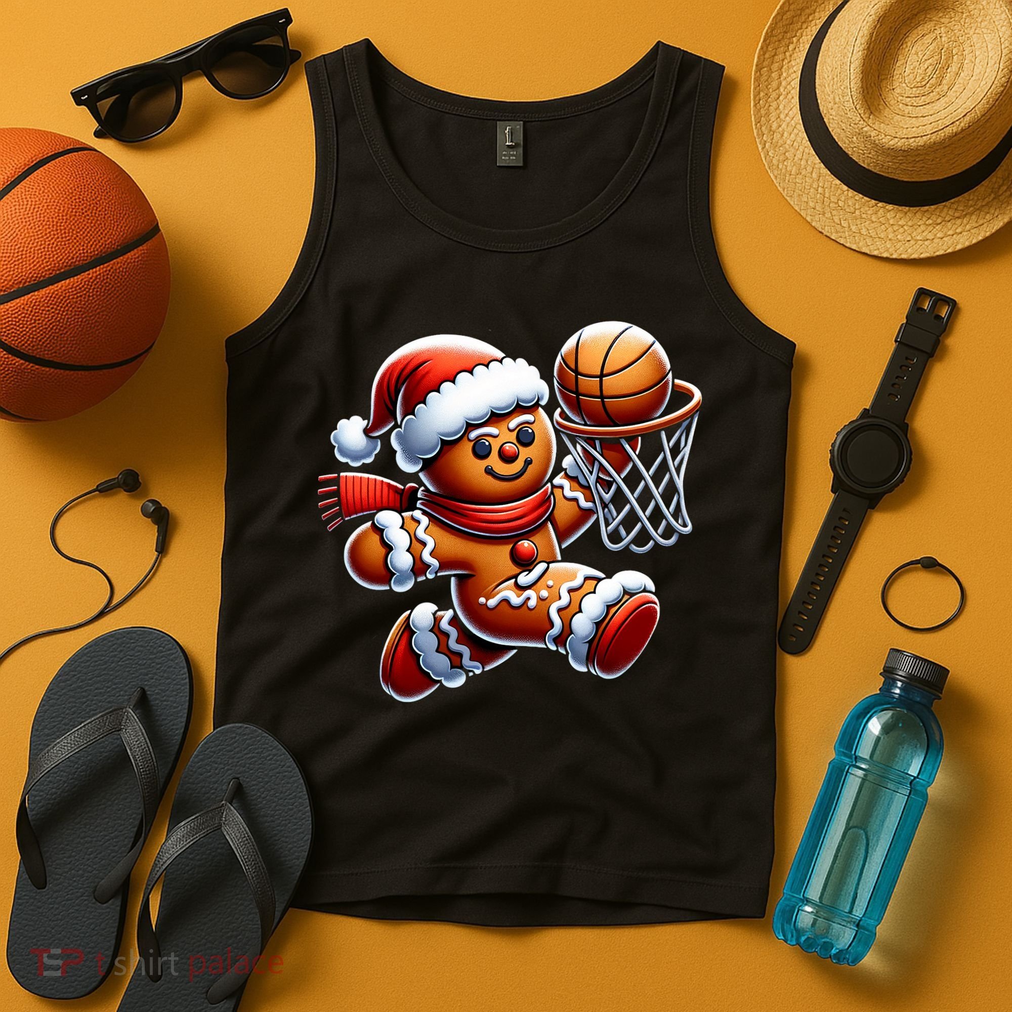 Gingerbread Man Playing Basketball Christmas Xmas Tank Top