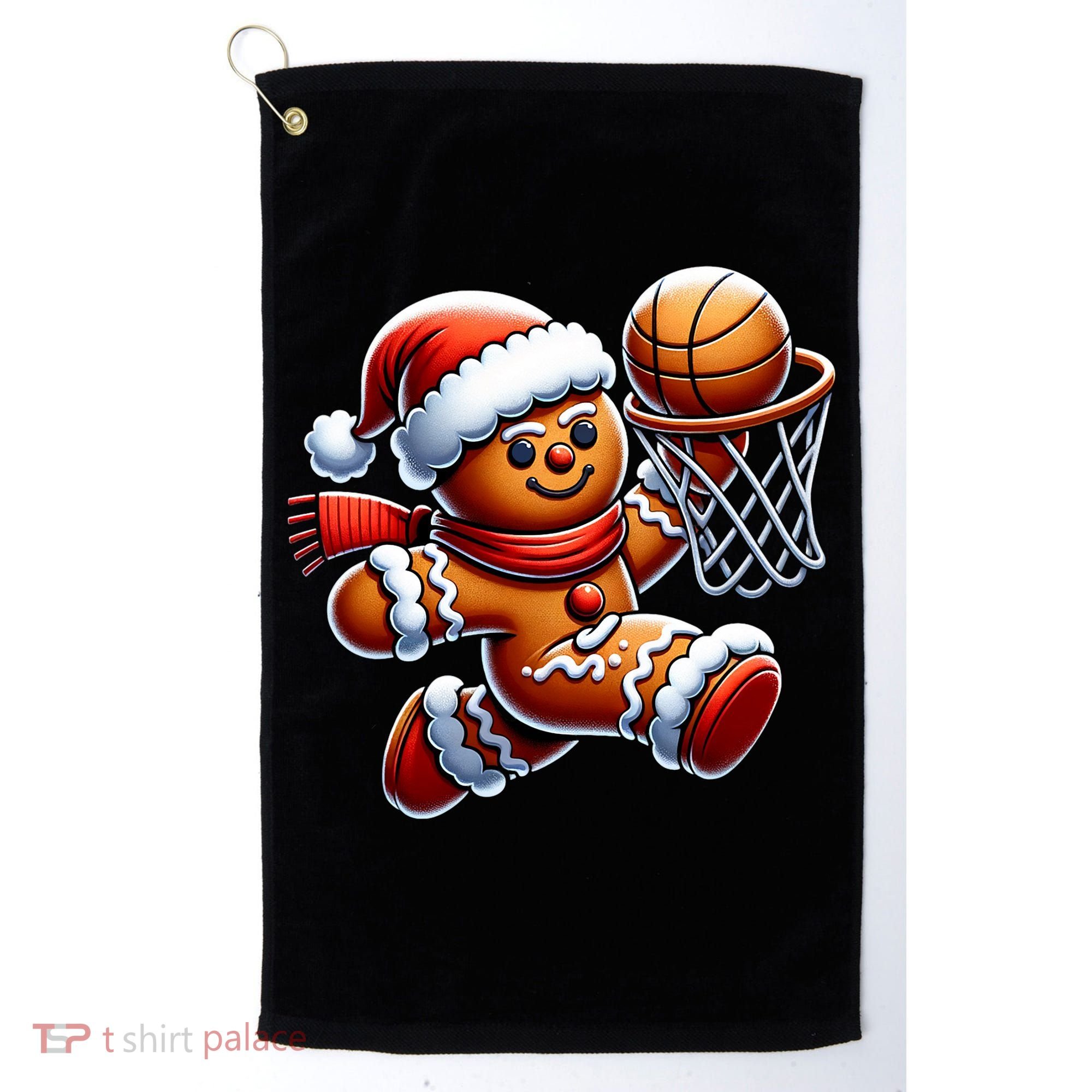 Gingerbread Man Playing Basketball Christmas Xmas Golf Towel