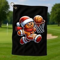 Gingerbread Man Playing Basketball Christmas Xmas Golf Towel thumb 1