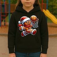 Gingerbread Man Playing Basketball Christmas Xmas Kids Hoodie thumb 3