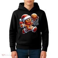Gingerbread Man Playing Basketball Christmas Xmas Kids Hoodie thumb 4