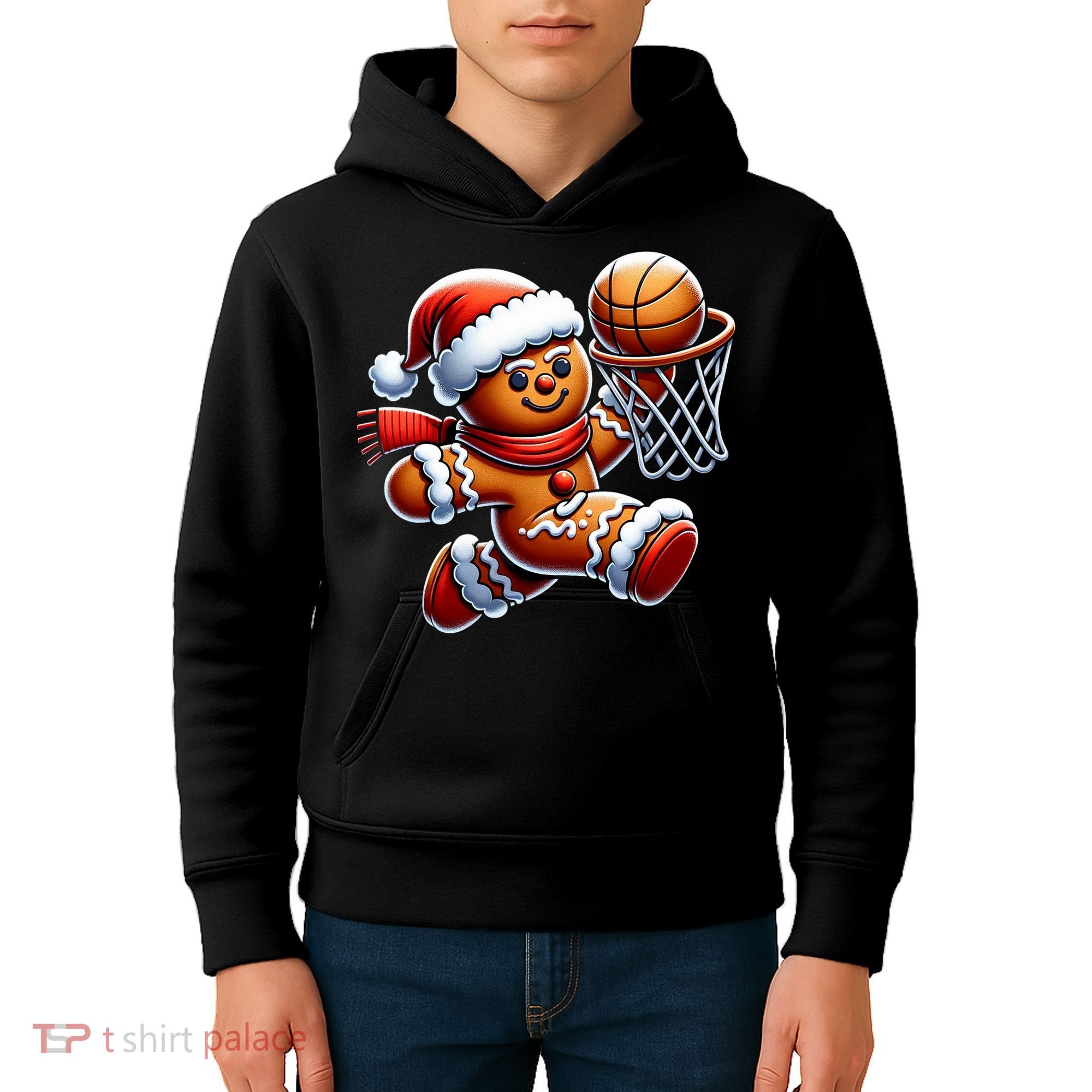 Gingerbread Man Playing Basketball Christmas Xmas Kids Hoodie