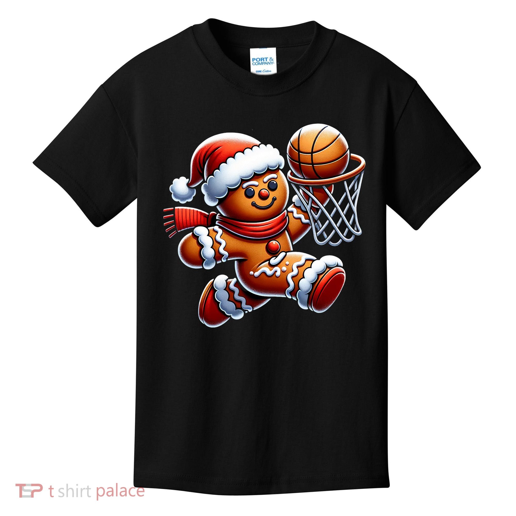 Gingerbread Man Playing Basketball Christmas Xmas Kids T-Shirt