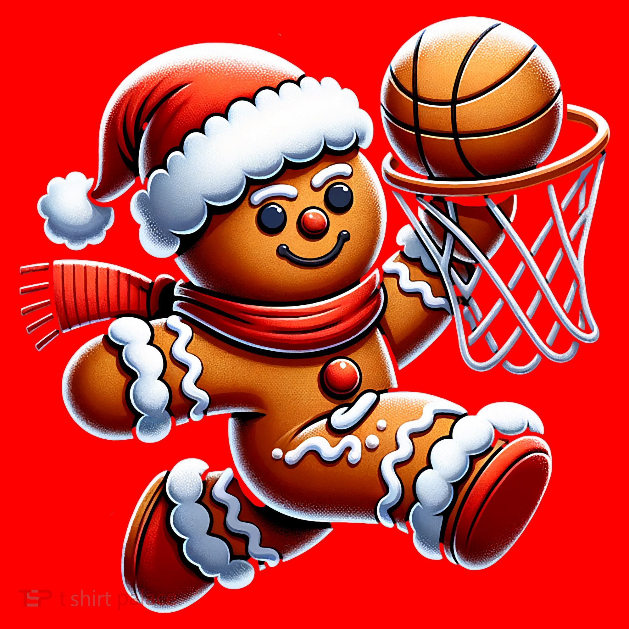 Gingerbread Man Playing Basketball Christmas Xmas Santa Hat