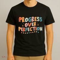 Growth Mindset Progress Over Perfection Back To School Retro T-Shirt thumb 3