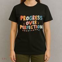 Growth Mindset Progress Over Perfection Back To School Retro T-Shirt thumb 4