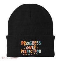 Growth Mindset Progress Over Perfection Back To School Retro Beanie thumb 0