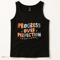 Growth Mindset Progress Over Perfection Back To School Retro Tank Top thumb 2